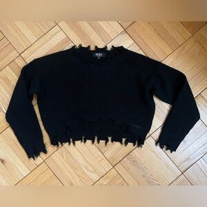 Cropped Frilled Black Sweater
